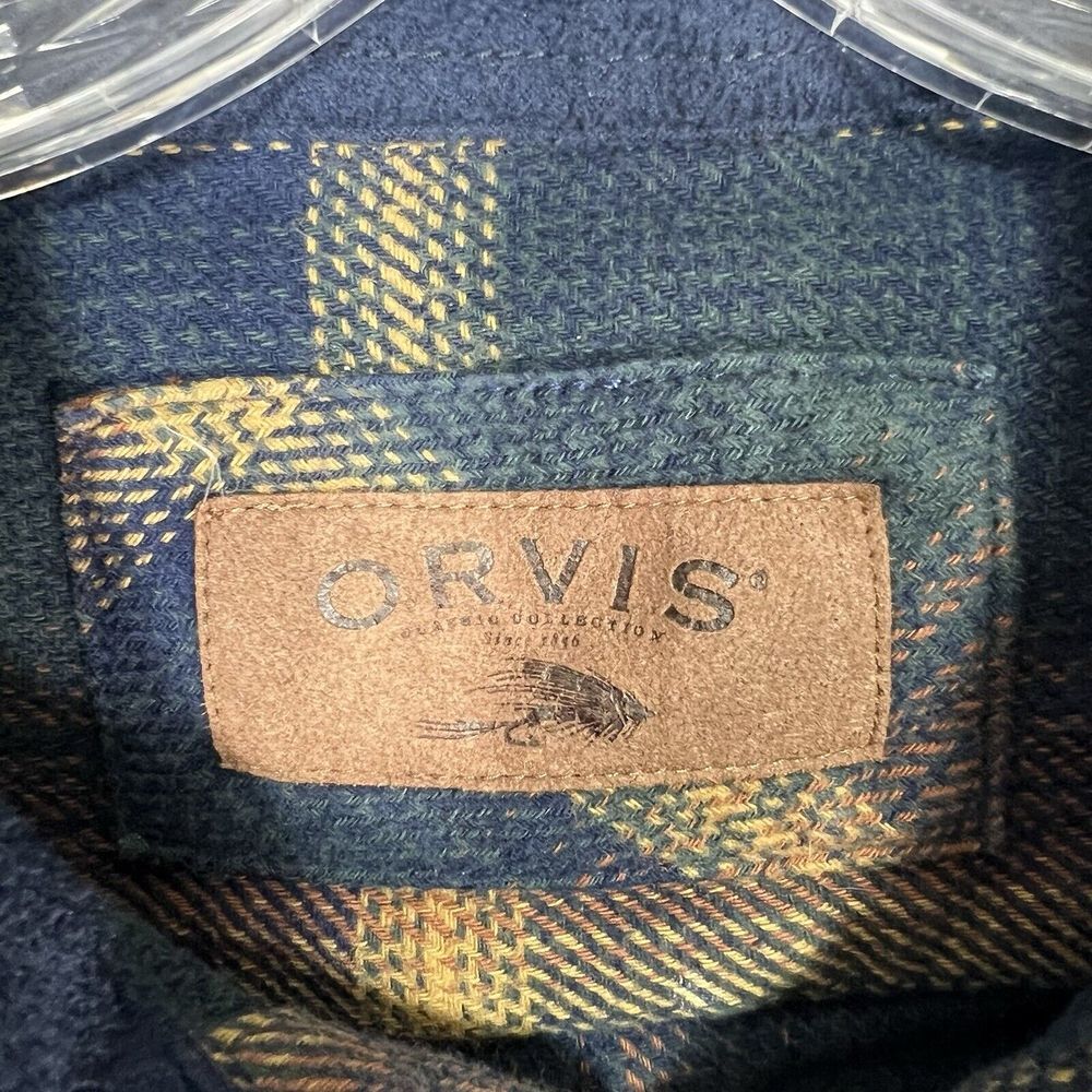 Orvis Shirt Mens Medium Blue Plaid Big Bear Heavyweight Flannel Shacket Outdoors - Picture 2 of 7